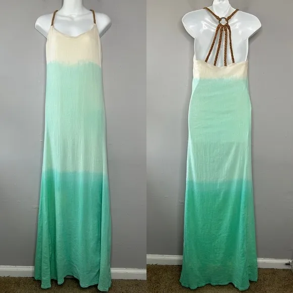 JUDITH MARCH Ocean Ombré Braided Leather Cotton Maxi Dress