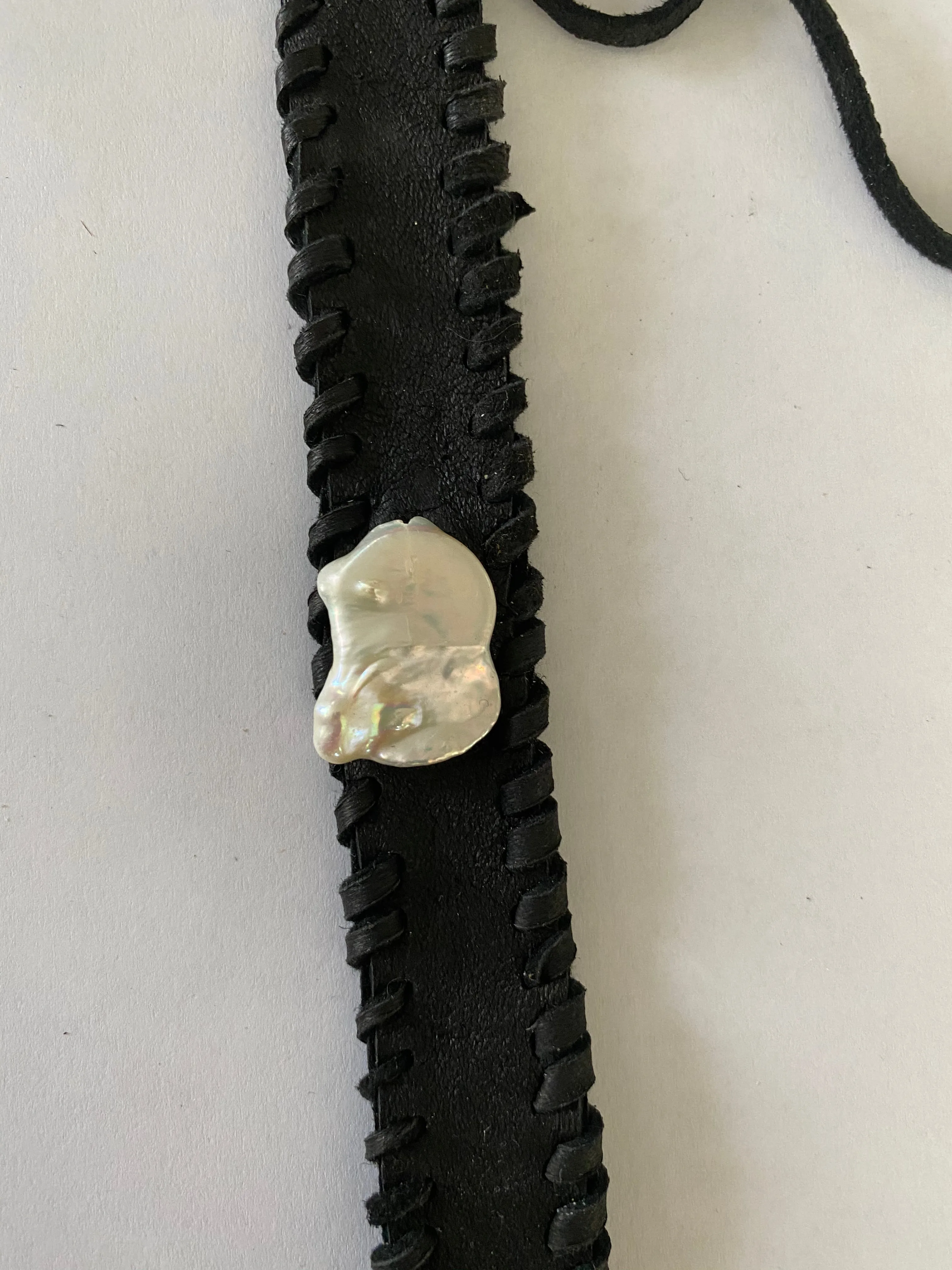 Kesha Pearl and antler leather cuff