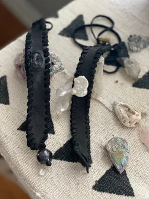 Kesha Pearl and antler leather cuff