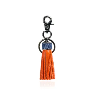 Keyring Tassel in Orange with Blue Stingray Leather