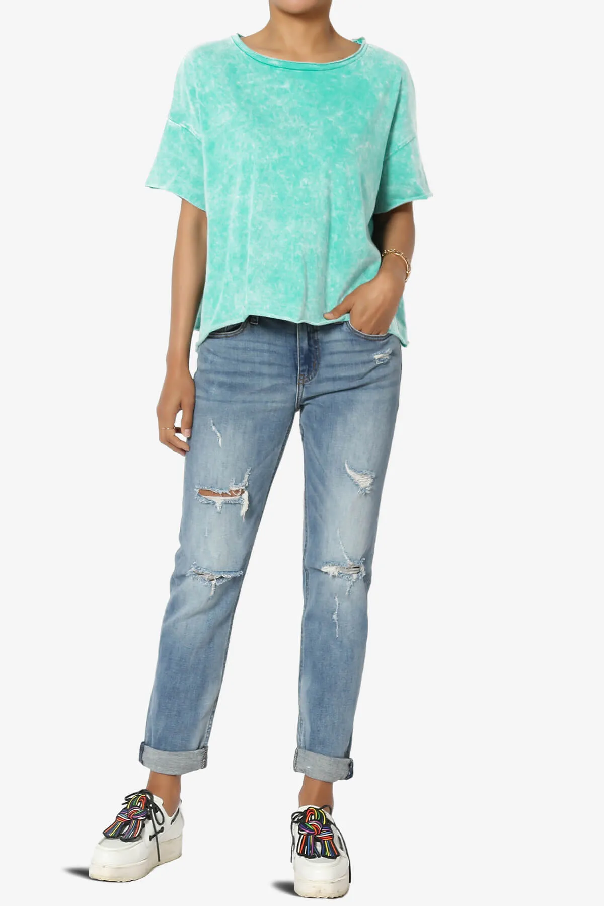 Kiralin Acid Wash Short Sleeve Crop T-Shirt
