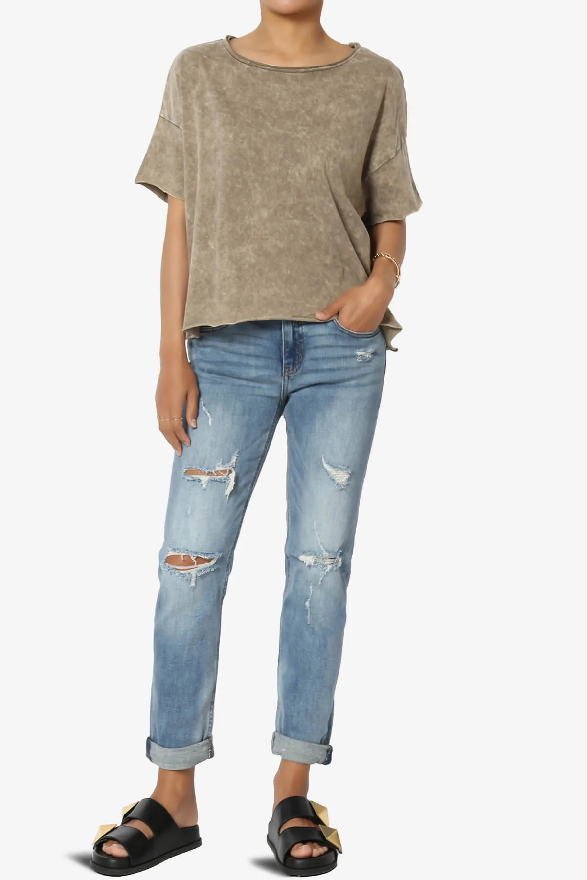 Kiralin Acid Wash Short Sleeve Crop T-Shirt