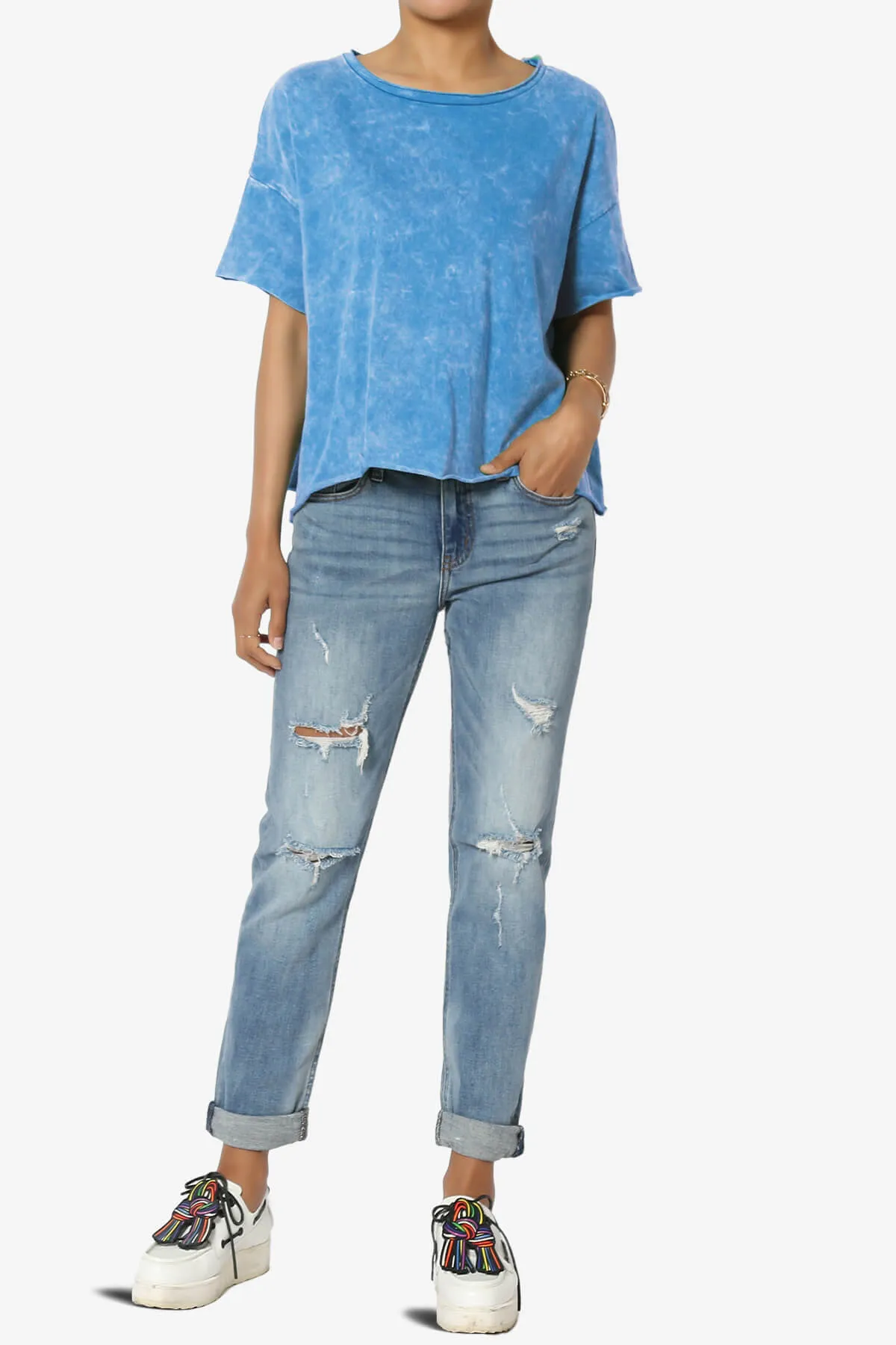 Kiralin Acid Wash Short Sleeve Crop T-Shirt