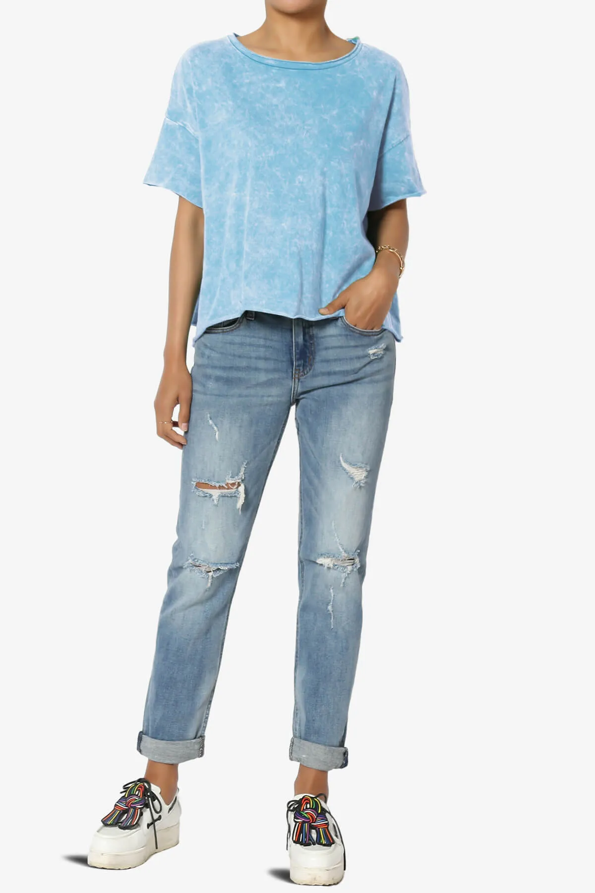 Kiralin Acid Wash Short Sleeve Crop T-Shirt
