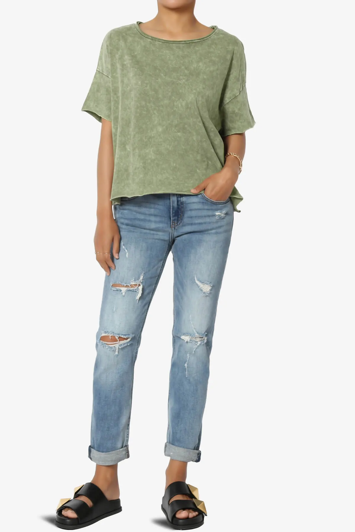 Kiralin Acid Wash Short Sleeve Crop T-Shirt