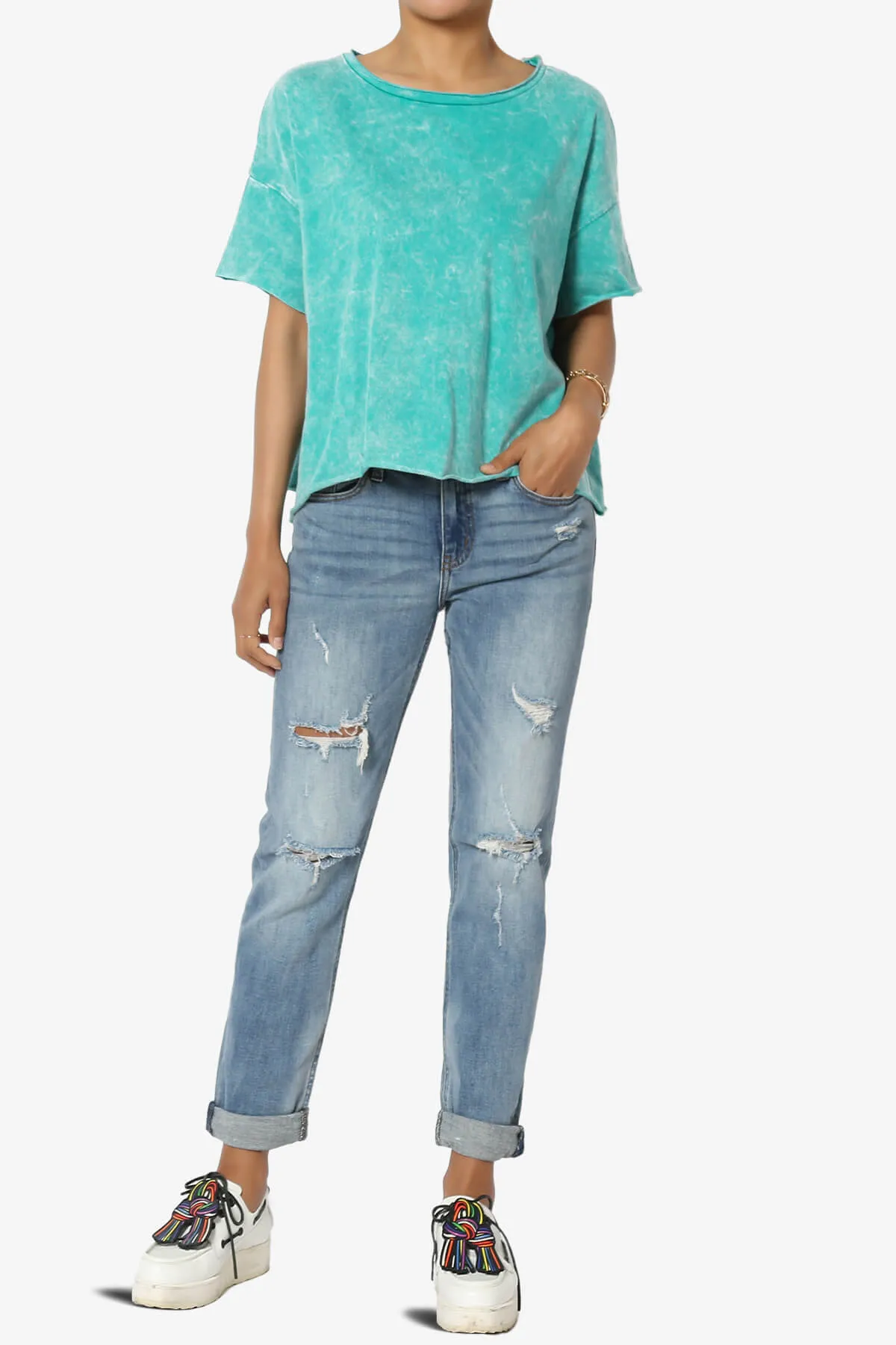 Kiralin Acid Wash Short Sleeve Crop T-Shirt