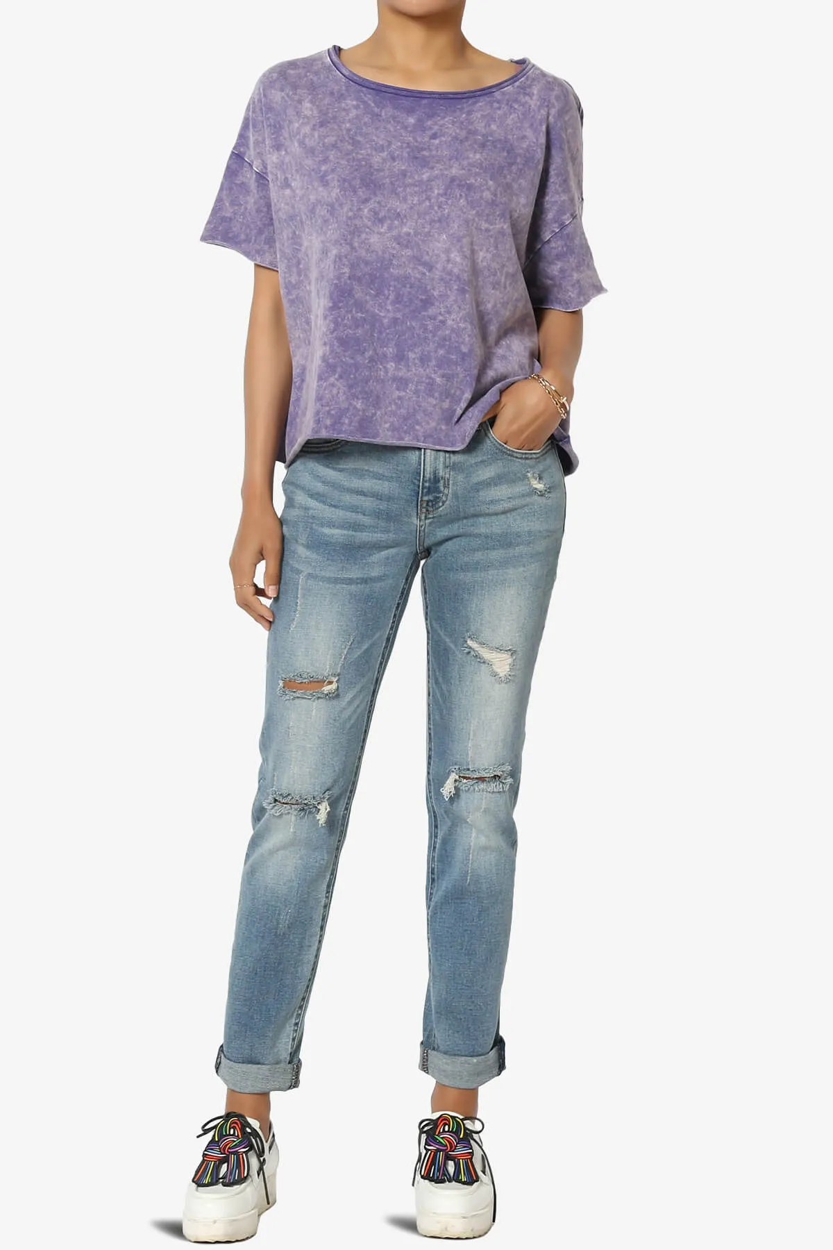 Kiralin Acid Wash Short Sleeve Crop T-Shirt