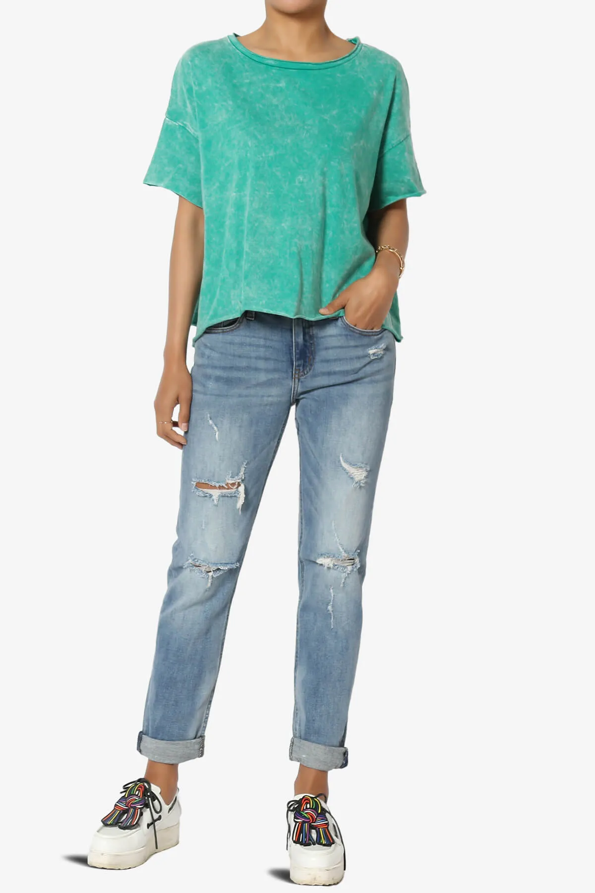 Kiralin Acid Wash Short Sleeve Crop T-Shirt