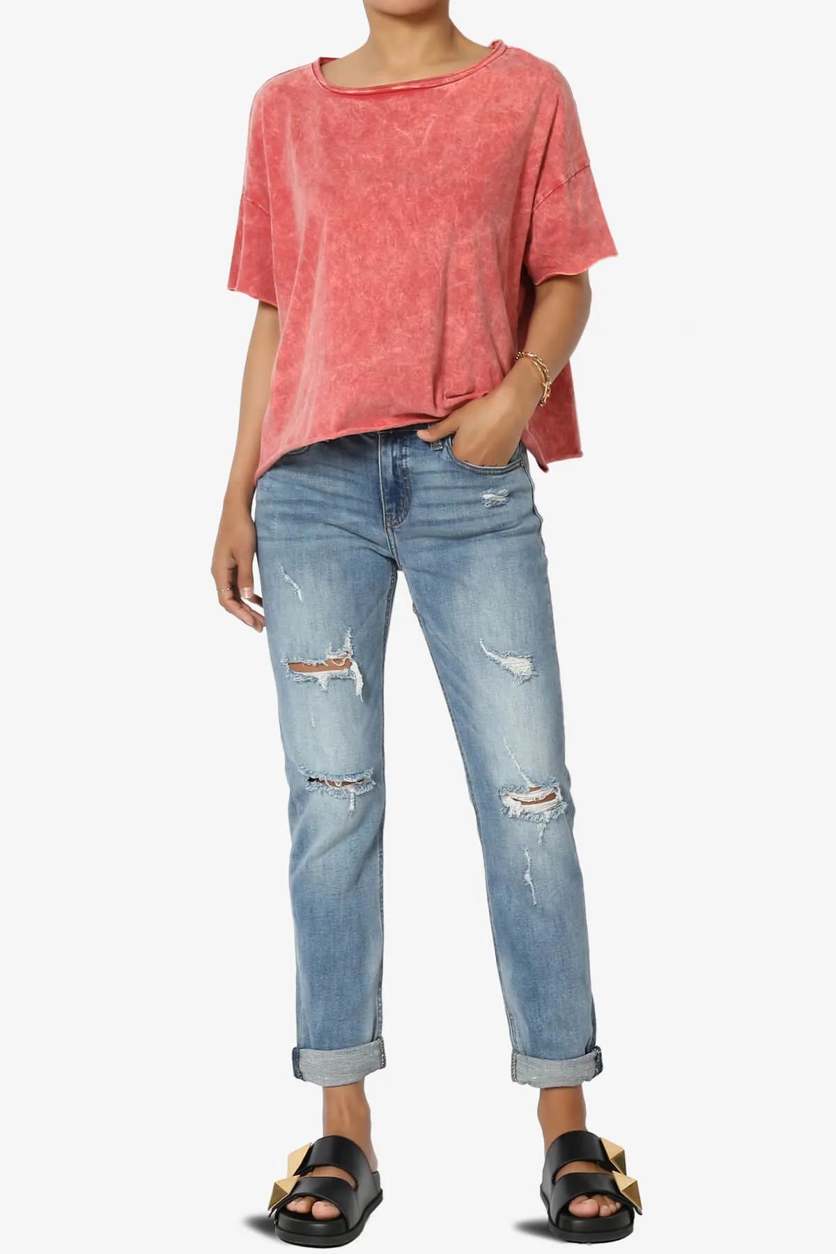 Kiralin Acid Wash Short Sleeve Crop T-Shirt