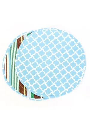 latticework ocean blue reversible bold striped chocolate printed round quilted cloth placemats