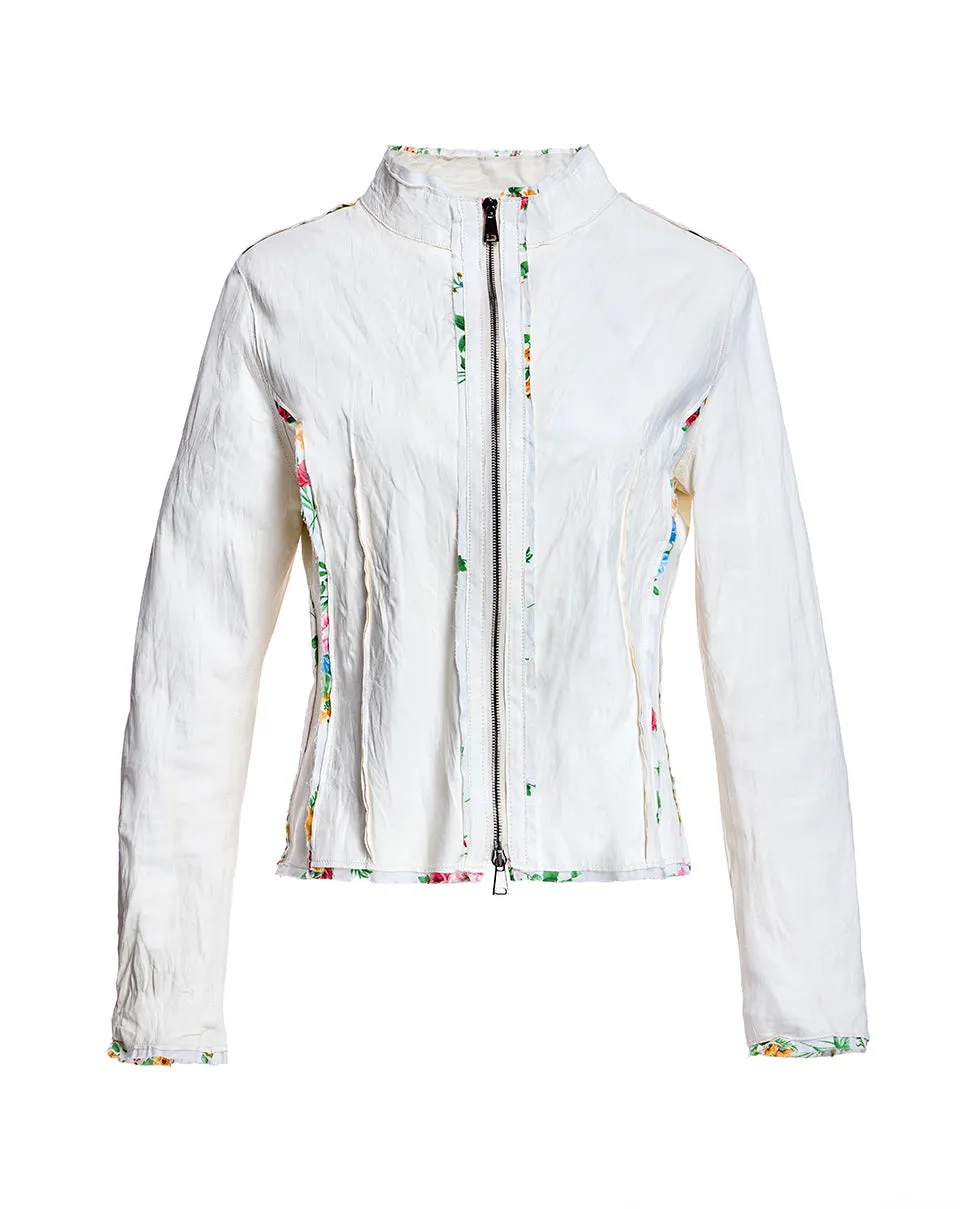 Leather Jacket with Floral Detail