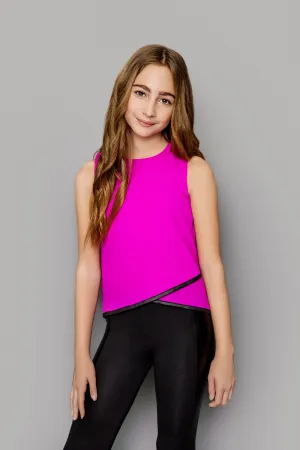 LEATHER TRIM CHIFFON TOP