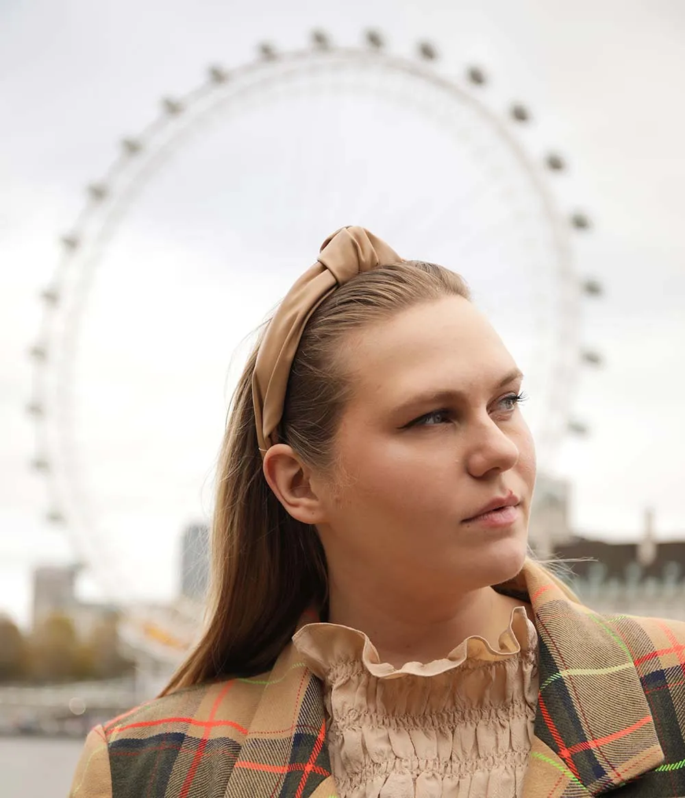 London Collection Vegan Leather Knotted Headband - Camel