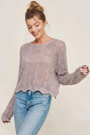LONG SLEEVE CHEVRON POINTELLE SWEATER