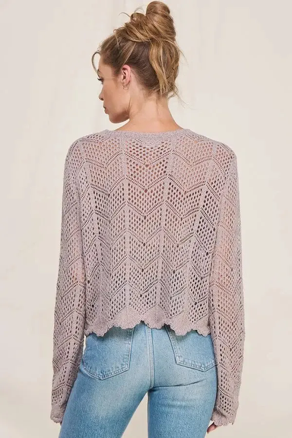 LONG SLEEVE CHEVRON POINTELLE SWEATER
