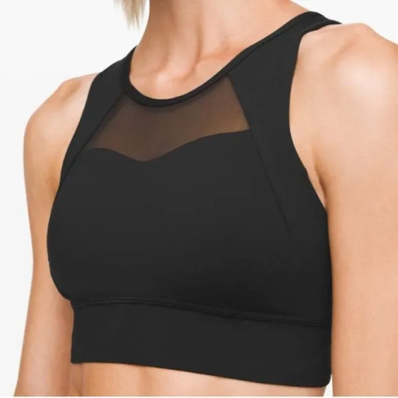 Lululemon Breathe it In Bra Black Mesh Cutout Front Strappy Back Sports Bra
