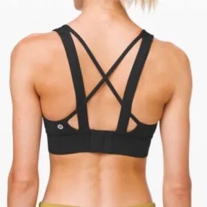 Lululemon Breathe it In Bra Black Mesh Cutout Front Strappy Back Sports Bra