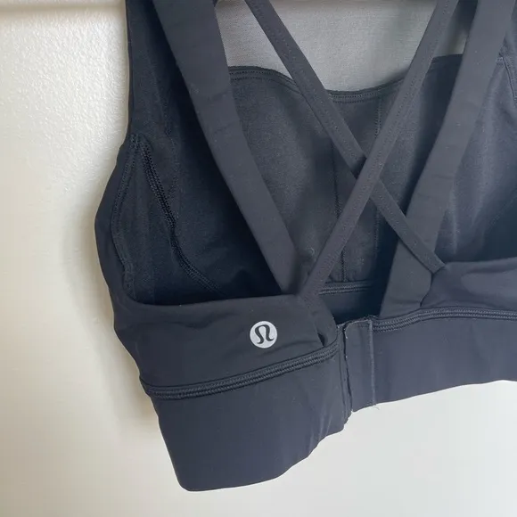 Lululemon Breathe it In Bra Black Mesh Cutout Front Strappy Back Sports Bra
