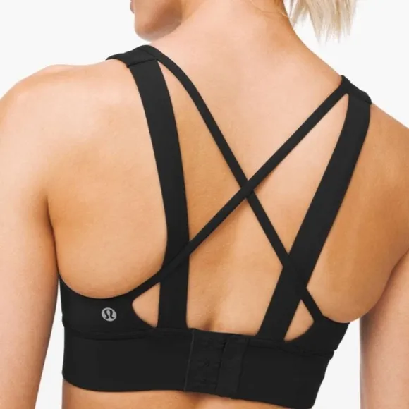 Lululemon Breathe it In Bra Black Mesh Cutout Front Strappy Back Sports Bra