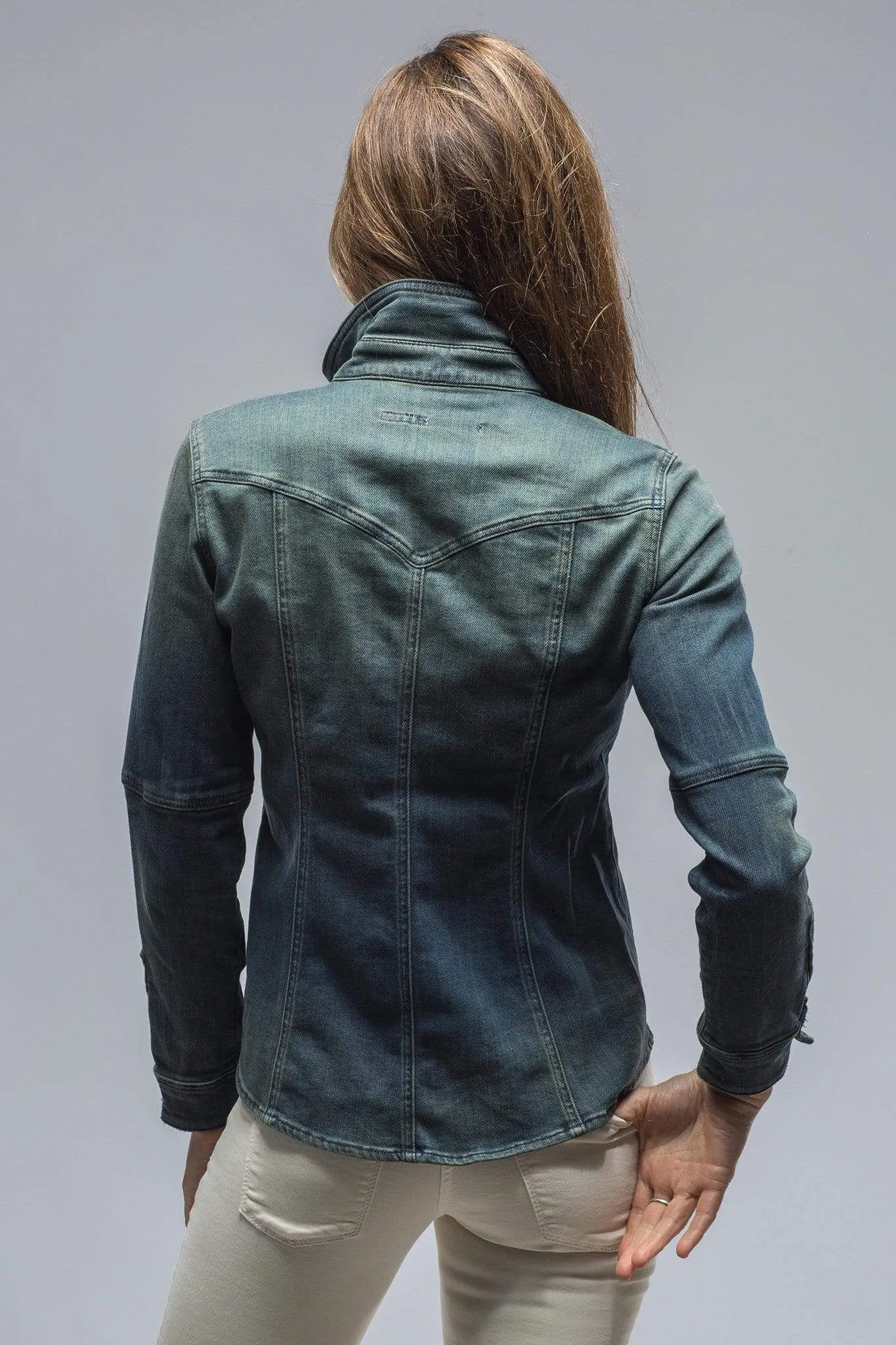 Maddi Western Snap Shirt In Green Over Dye