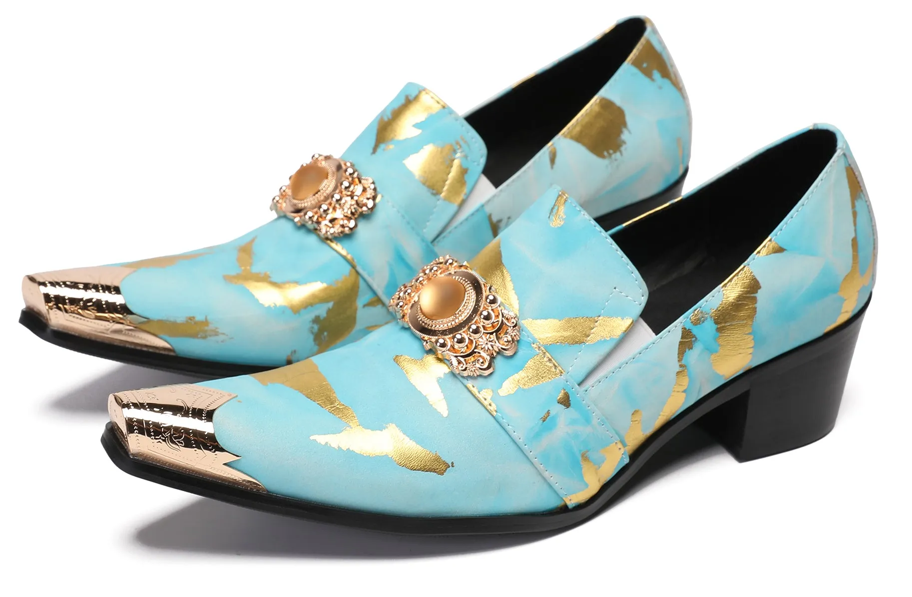 Mens Casual Gold Beaded Slip On Western Loafers