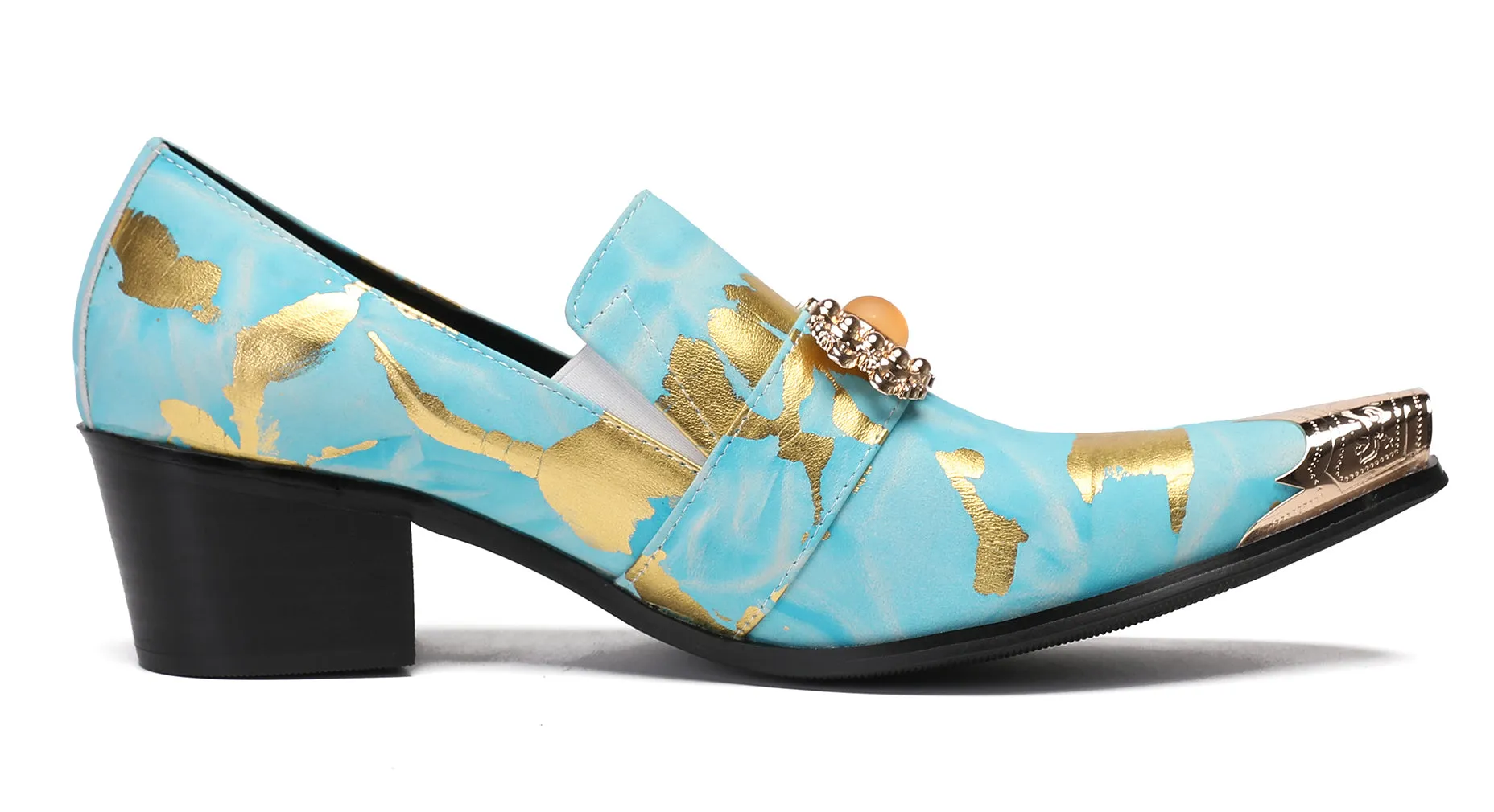 Mens Casual Gold Beaded Slip On Western Loafers