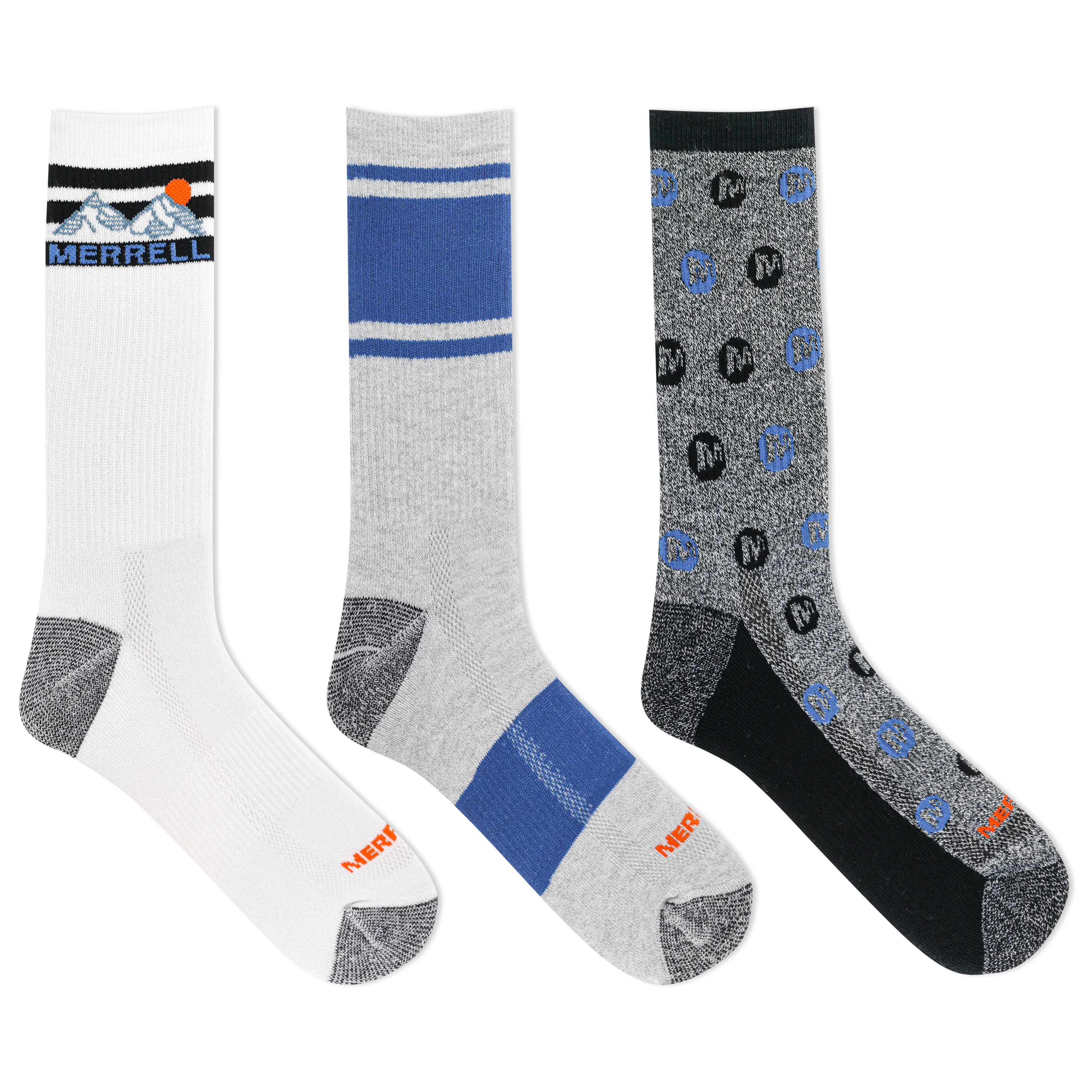 Merrell Durable, Recycled Blend All Around Crew Sock 3 Pair Pack with Blister Protection and Fast Dry Moisture Wicking