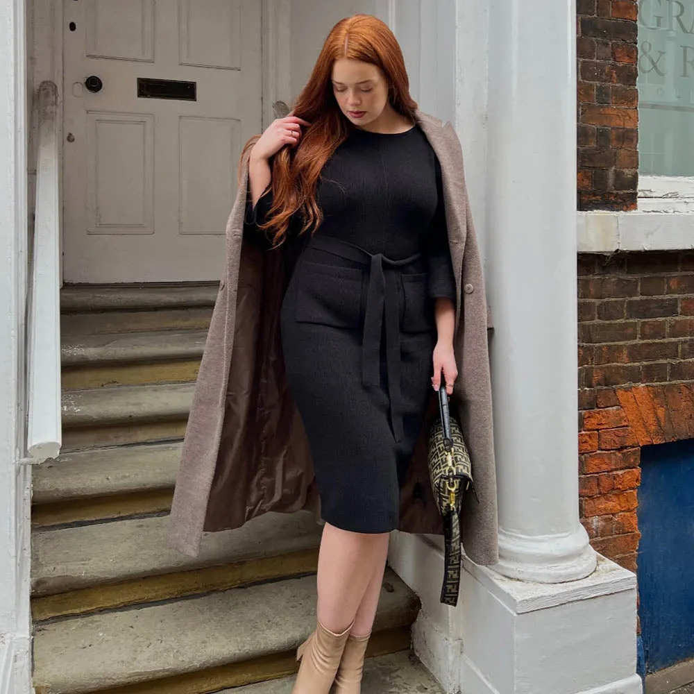 Midi Knitted Cocoon Dress - Black