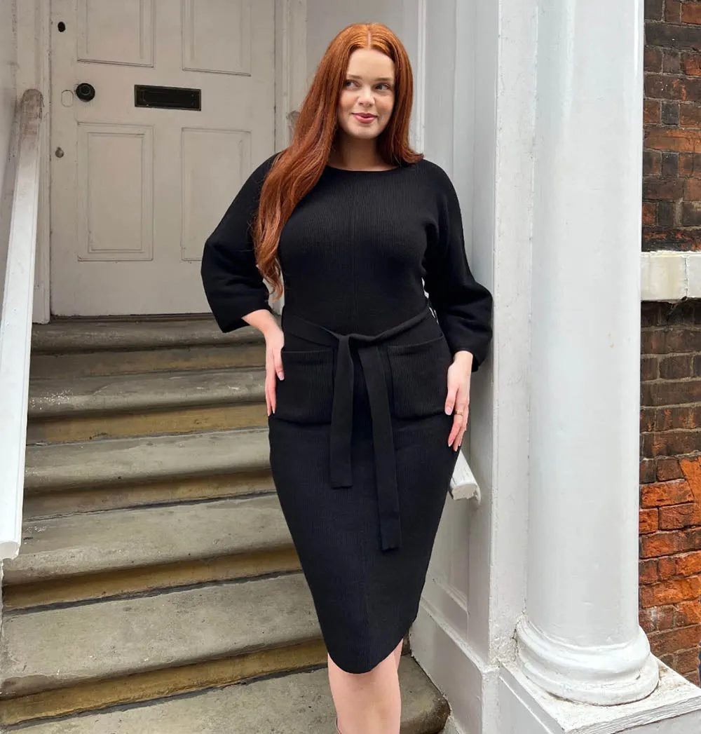 Midi Knitted Cocoon Dress - Black
