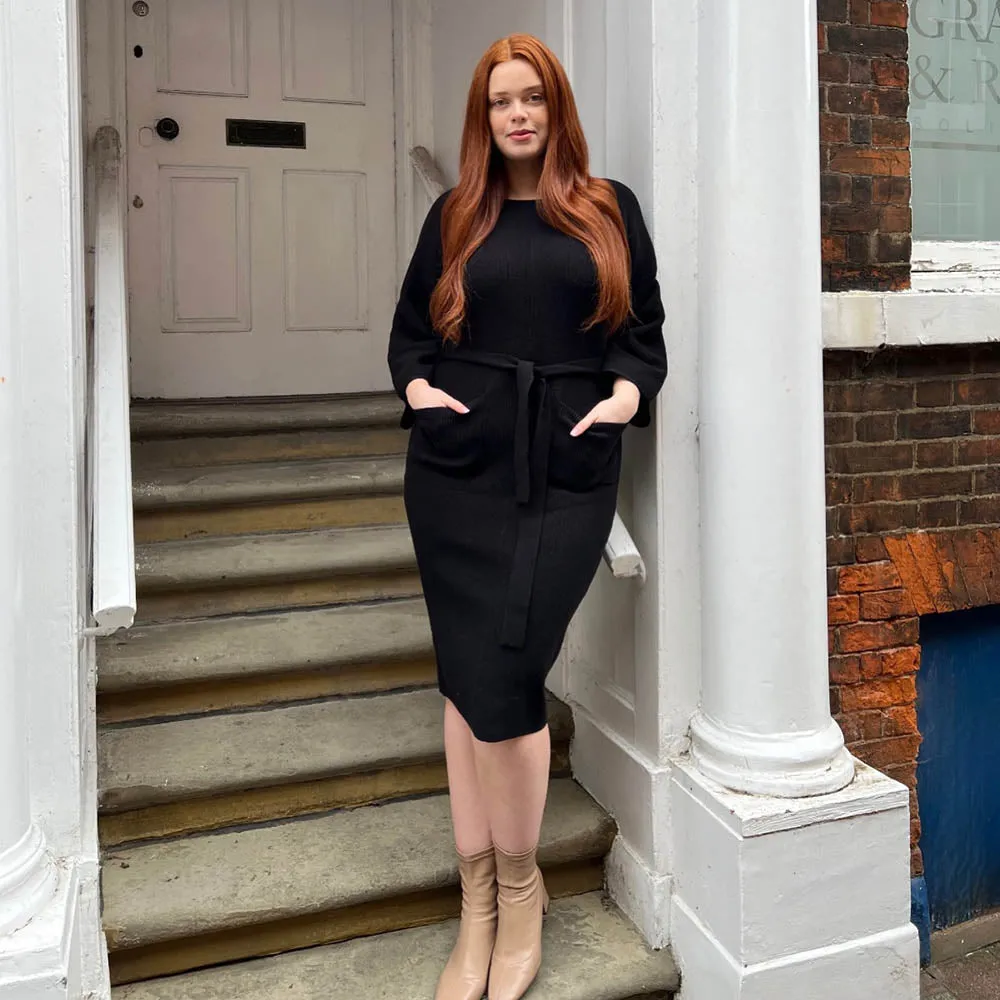 Midi Knitted Cocoon Dress - Black