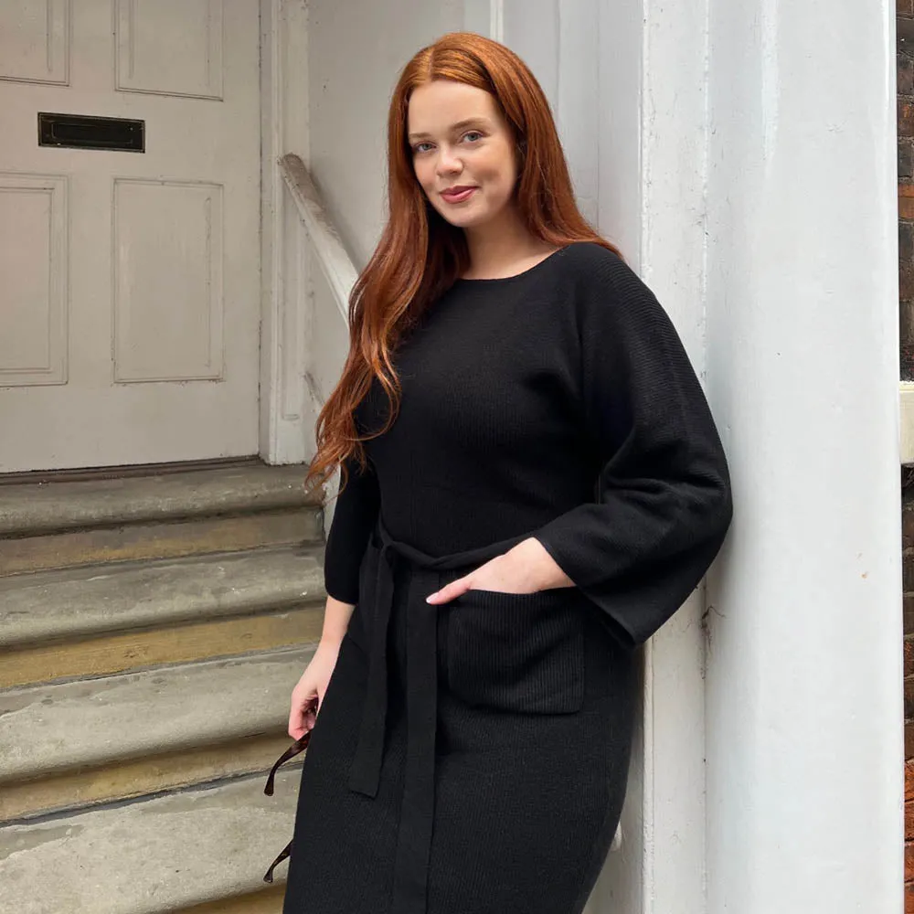 Midi Knitted Cocoon Dress - Black