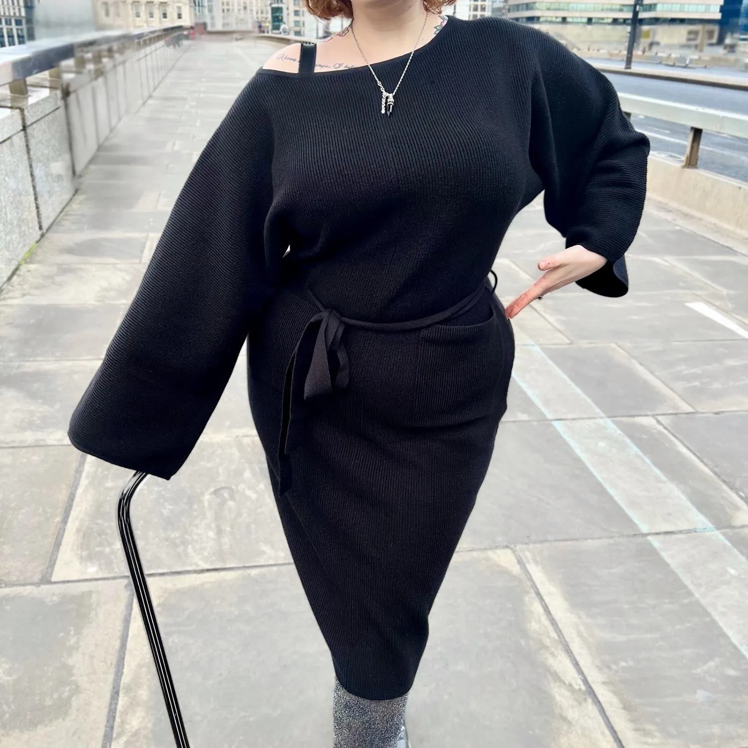 Midi Knitted Cocoon Dress - Black