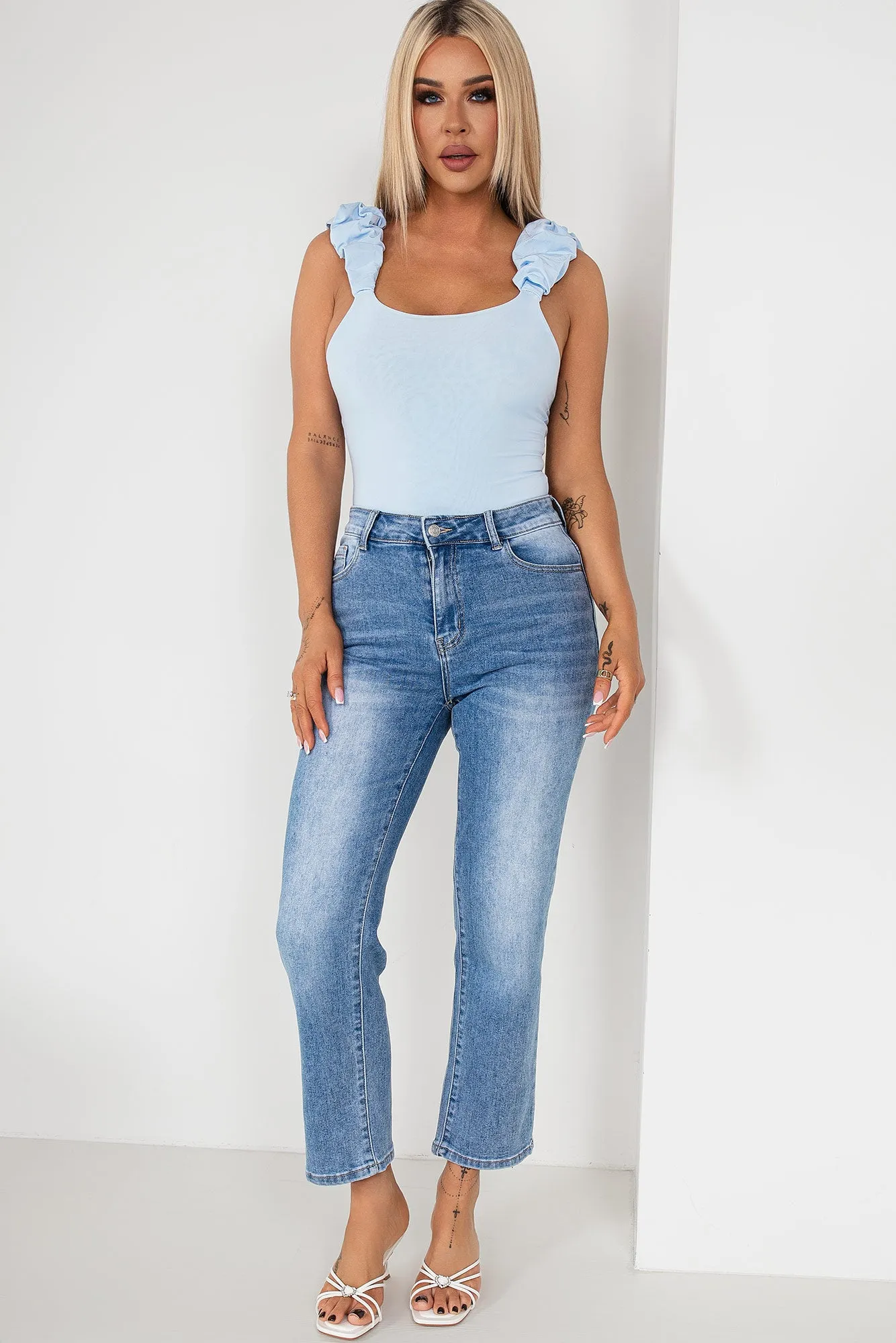 Milly Blue Ruffle Strap Bodysuit
