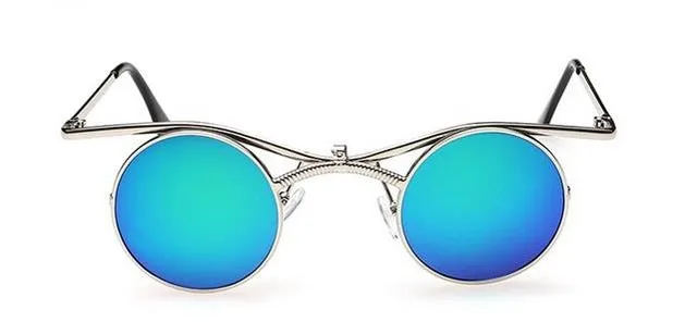 MINCL/Boho Chic Gothic Steampunk Sidestreet Flip-up Round Mirror Lens Metal Frame Sunglasses LXL