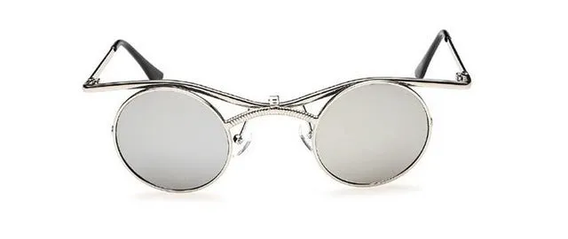 MINCL/Boho Chic Gothic Steampunk Sidestreet Flip-up Round Mirror Lens Metal Frame Sunglasses LXL