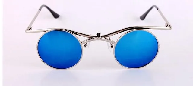 MINCL/Boho Chic Gothic Steampunk Sidestreet Flip-up Round Mirror Lens Metal Frame Sunglasses LXL
