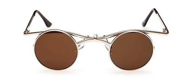 MINCL/Boho Chic Gothic Steampunk Sidestreet Flip-up Round Mirror Lens Metal Frame Sunglasses LXL