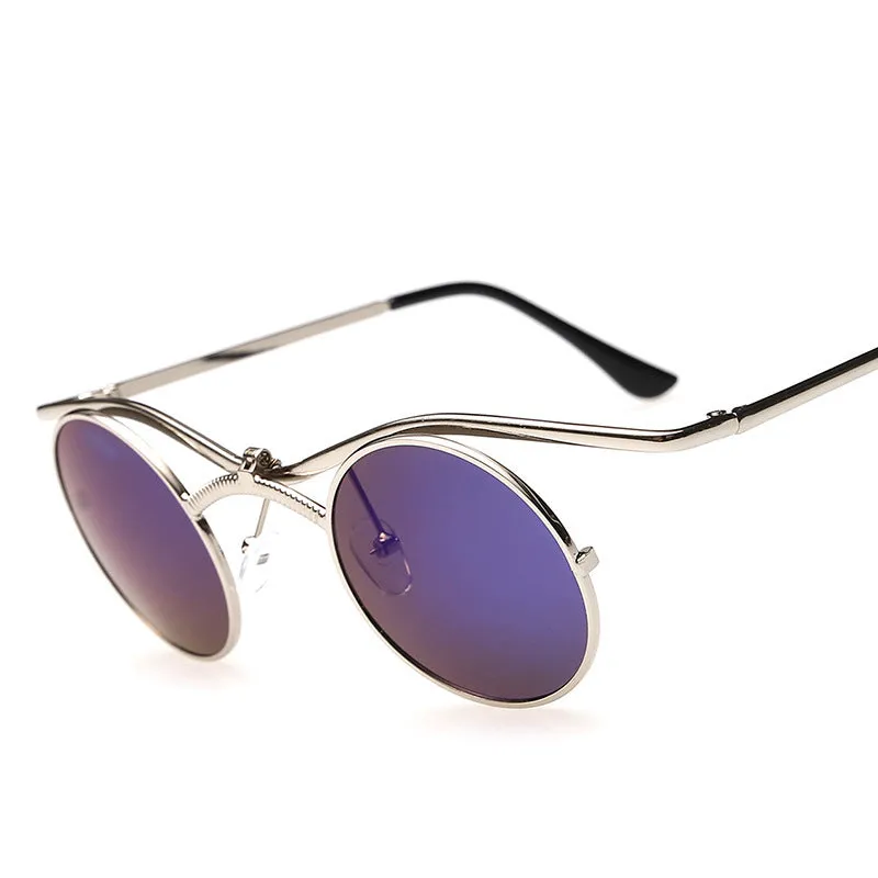MINCL/Boho Chic Gothic Steampunk Sidestreet Flip-up Round Mirror Lens Metal Frame Sunglasses LXL