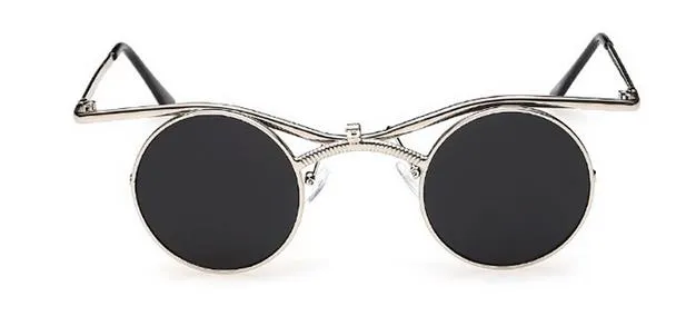 MINCL/Boho Chic Gothic Steampunk Sidestreet Flip-up Round Mirror Lens Metal Frame Sunglasses LXL
