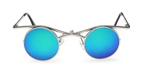 MINCL/Boho Chic Gothic Steampunk Sidestreet Flip-up Round Mirror Lens Metal Frame Sunglasses LXL
