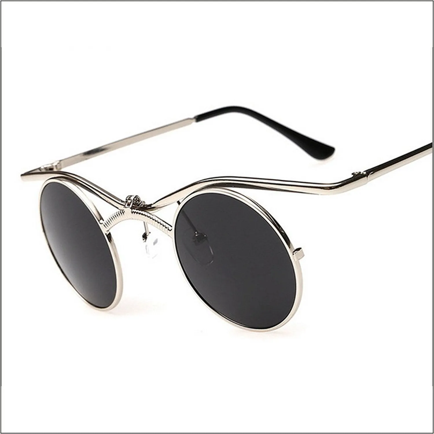 MINCL/Boho Chic Gothic Steampunk Sidestreet Flip-up Round Mirror Lens Sunglasses lxl