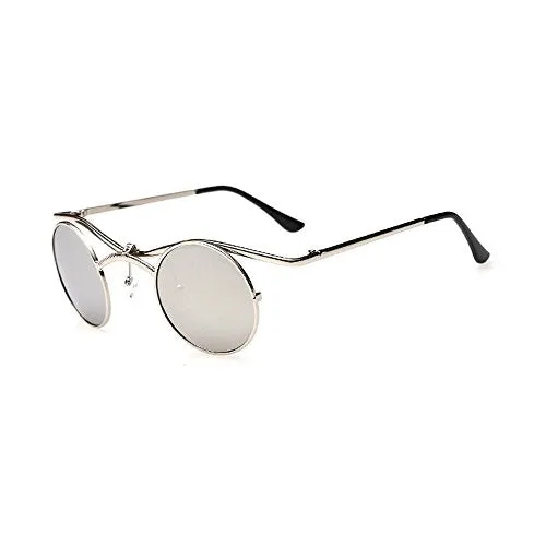 MINCL/Boho Chic Gothic Steampunk Sidestreet Flip-up Round Mirror Lens Sunglasses lxl