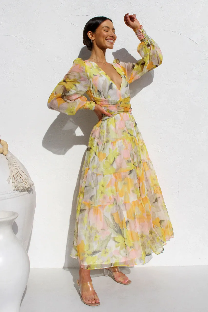 Mireya - Floral Midi Dress - V-Neck & Elegant