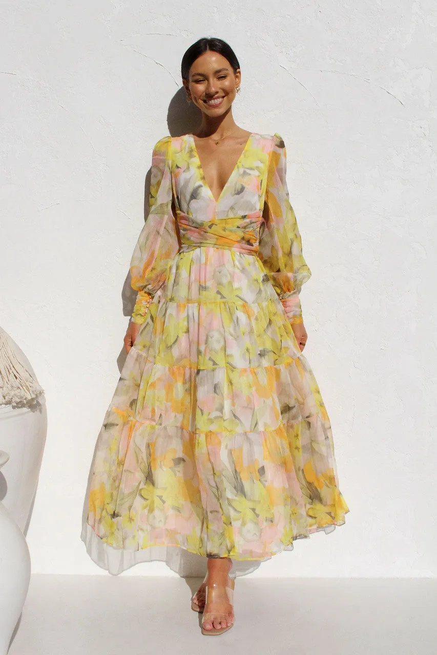 Mireya - Floral Midi Dress - V-Neck & Elegant