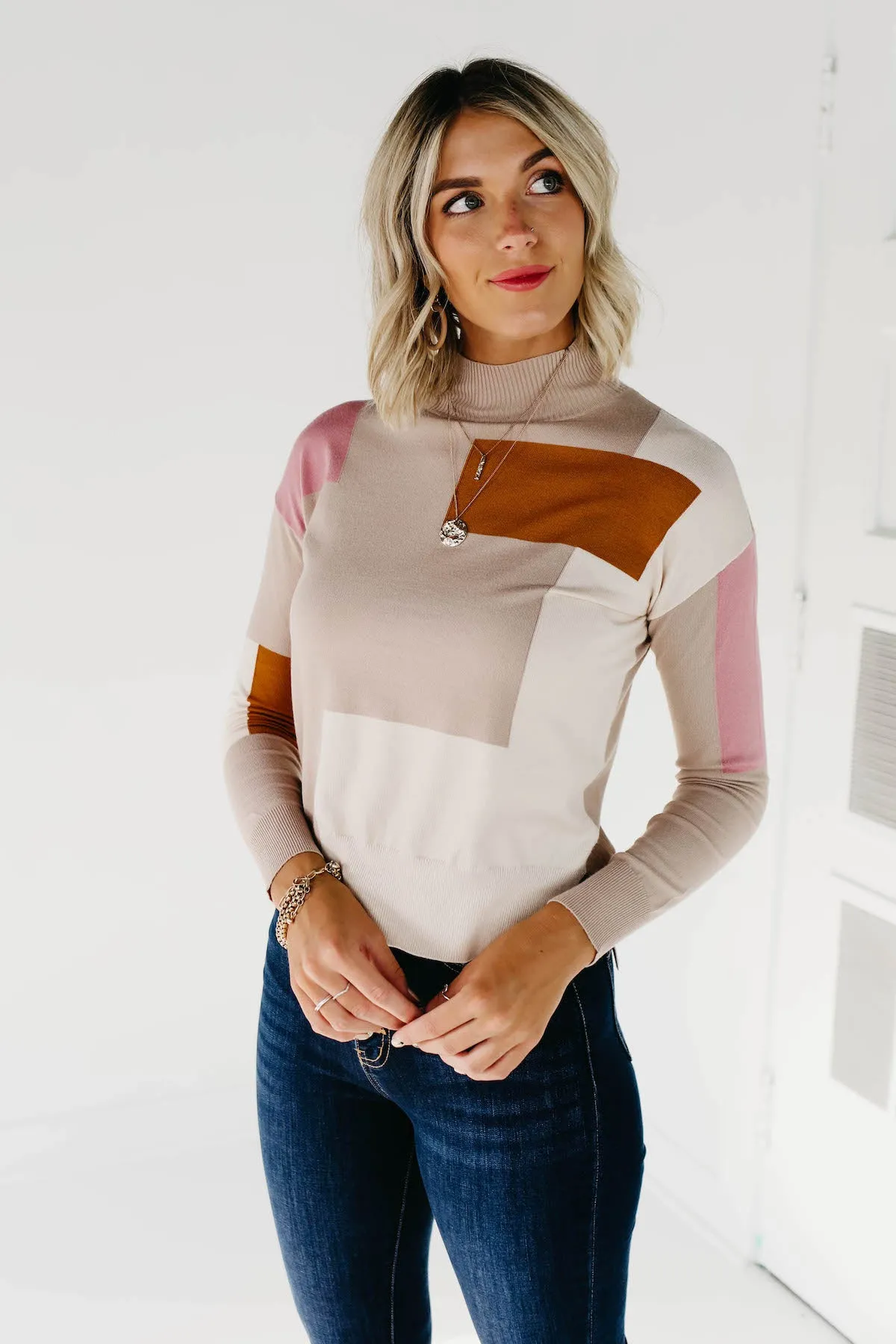 (MOD Exclusive) The Shai Mock Neck Sweater - Camel Multi