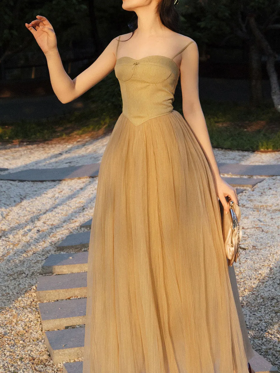 Mustard Green Ballet Lace Strap Vintage Dance Lace Dress