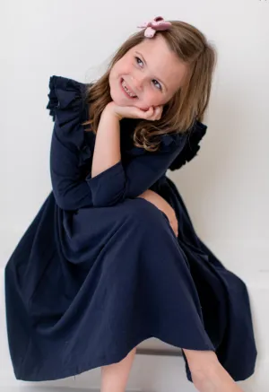 Navy Ruffle Twirl Dress