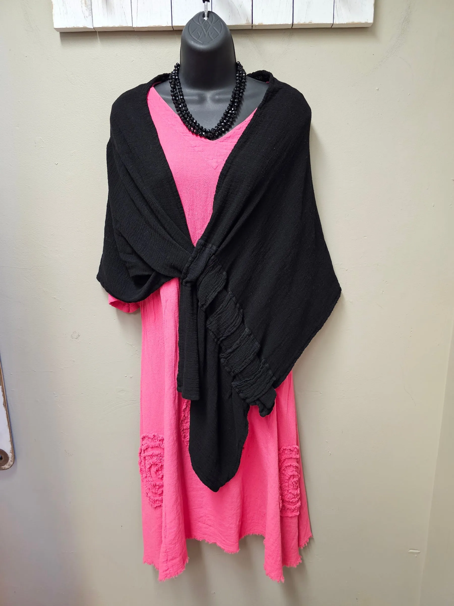 NEW COLORS!  8 Color Ways - 3/4 Sleeved Midi Dress with "Swirls " & Raw Edge