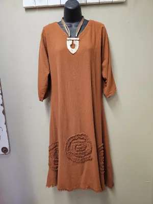 NEW COLORS!  8 Color Ways - 3/4 Sleeved Midi Dress with "Swirls " & Raw Edge