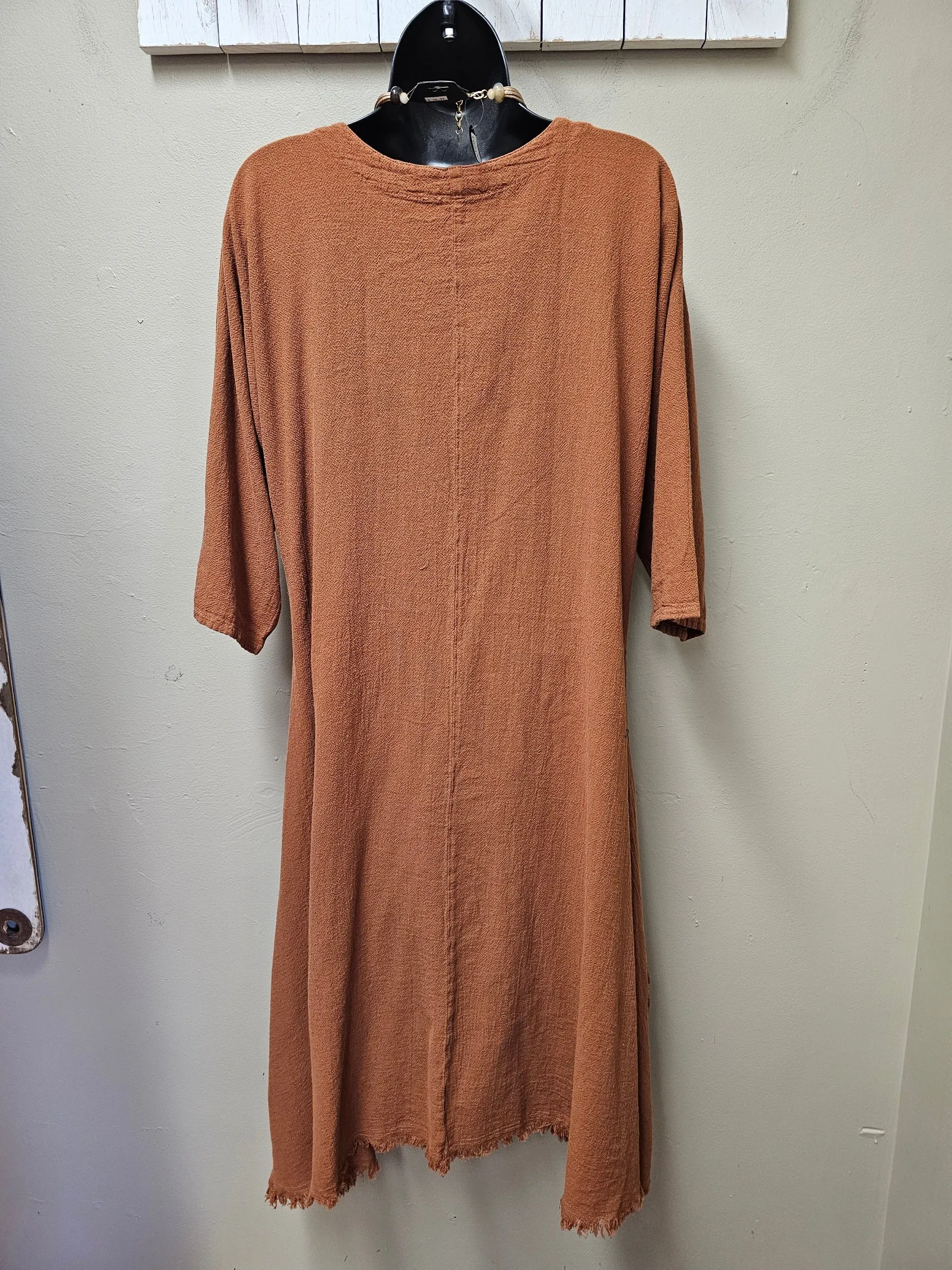NEW COLORS!  8 Color Ways - 3/4 Sleeved Midi Dress with "Swirls " & Raw Edge